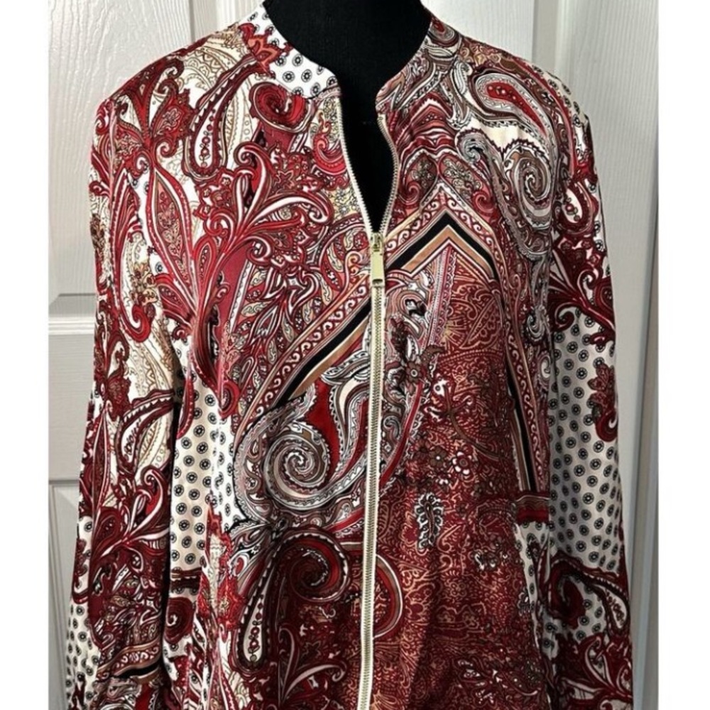 Chico's Red and White Paisley Bomber Jacket